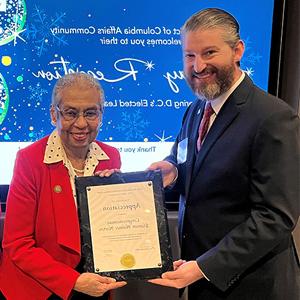 D.C. Affairs Community Steering Committee cochair Austin Ownbey, Congresswoman Eleanor Holmes Norton